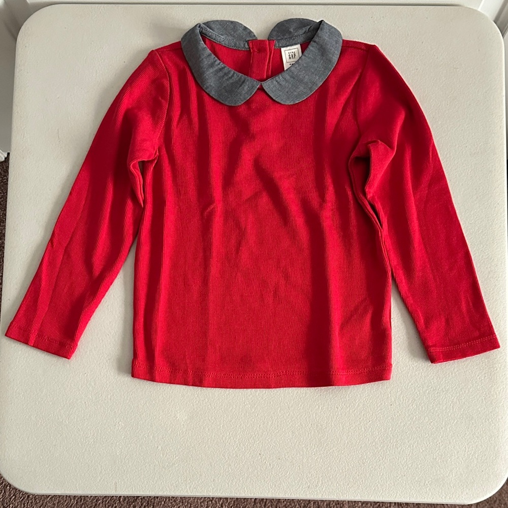 Red Long Sleeve Kids Shirt with Collar